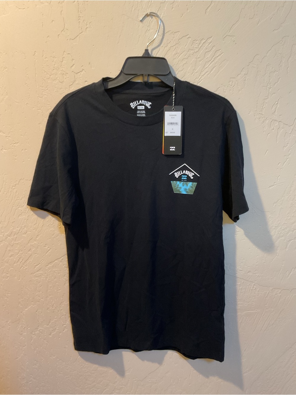 Billabong Black Short Sleeve Pocket Tee with Tropical Pocket Print